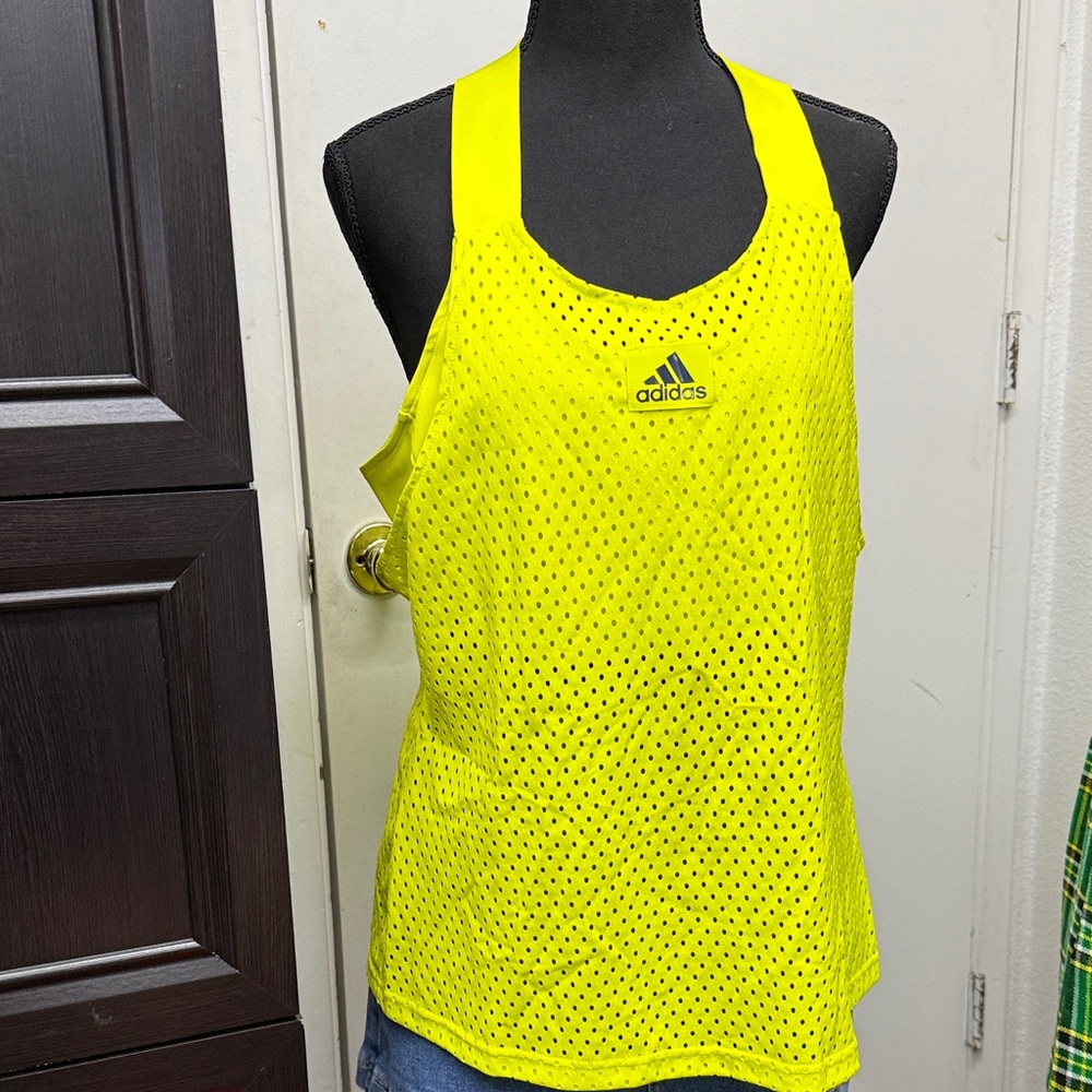 adidas Neon Yellow Mesh Racerback Tank Top